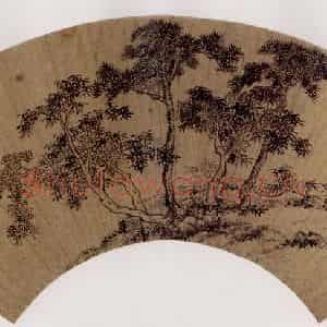 明代 项圣谟《五树图扇》国画作品图片鉴赏