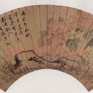 明代 项圣谟《芙蓉秀石图扇》国画花鸟作品图片鉴赏