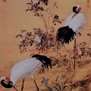 清代 朗世宁《花阴双鹤图》国画花鸟作品图片鉴赏