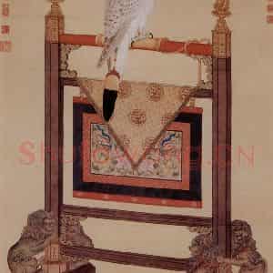 清代 朗世宁《白海青图》国画花鸟作品图片鉴赏