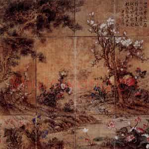 清代 朗世宁《四季花卉》国画花鸟作品图片鉴赏