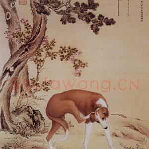 清代 朗世宁《十骏犬——金翅猃》国画作品图片鉴赏