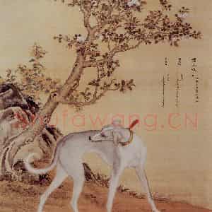 清代 朗世宁《十骏犬——苍水虬》国画作品图片鉴赏