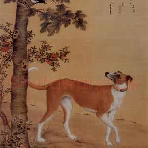 清代 朗世宁《十骏犬——茹黄豹》国画作品图片鉴赏