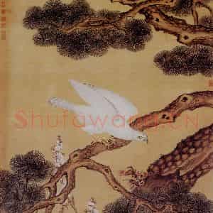 清代 朗世宁《白海青图》国画花鸟作品图片鉴赏