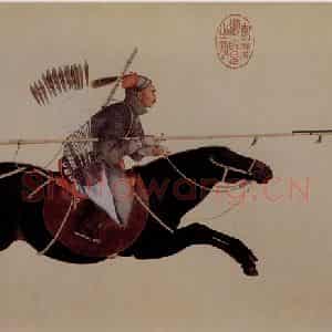 清代 朗世宁《阿玉锡持矛荡寇图》国画人物作品图片鉴赏