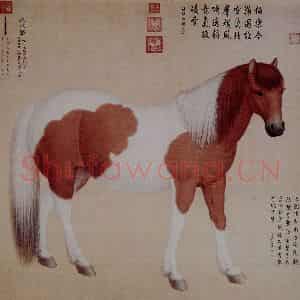 清代 朗世宁《十骏图——赤花鹰》国画作品图片鉴赏