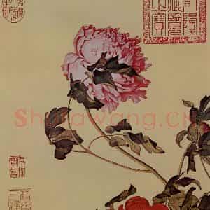 清代 朗世宁《仙萼长春图——牡丹》国画花鸟作品图片鉴赏