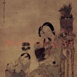 1878年 钱慧安《兰桂联芳》国画人物作品图片鉴赏