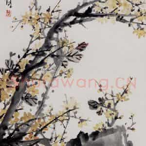 1961年 吴茀之《花卉轴》国画花鸟写意作品图片鉴赏