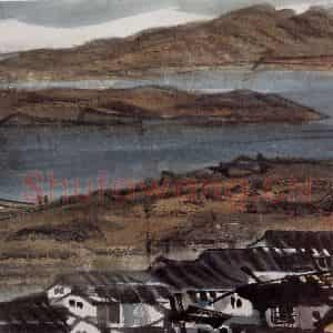 林风眠《沿江村落》国画山水作品图片鉴赏
