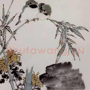 1936年 江寒汀《花卉立幅》国画花鸟写意作品图片鉴赏