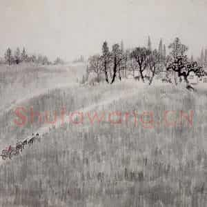 1955年 赵望云《渭滨春雨》国画山水作品图片鉴赏