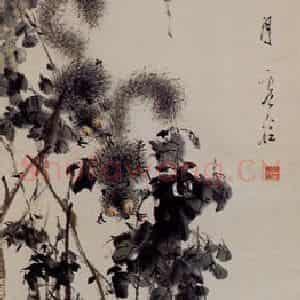 1892年 虚谷《松鼠葡萄图》国画花鸟作品图片鉴赏