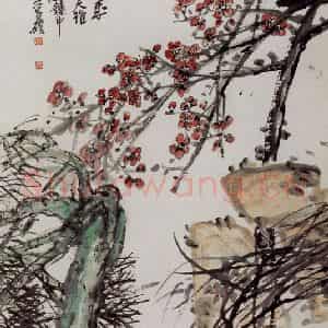 1917年 吴昌硕《四友图》国画花鸟作品图片鉴赏