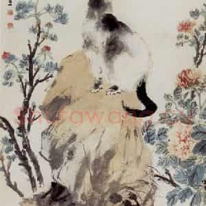 1907年 倪田《花猫》国画花鸟作品图片鉴赏