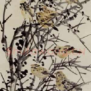 1933年 王震《瓦雀》国画花鸟作品图片鉴赏