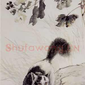 1928年 程璋《芙蓉猫》国画花鸟作品图片鉴赏