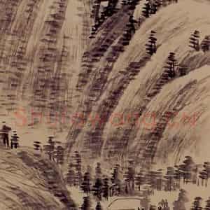 陈师曾《山边一楼》国画山水作品图片鉴赏