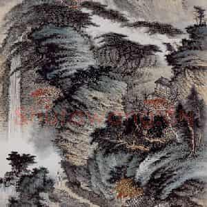 1936年 肖愻《秋岭归云》国画山水作品图片鉴赏