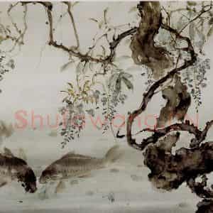 高奇峰《双鱼图》国画花鸟写意作品图片鉴赏