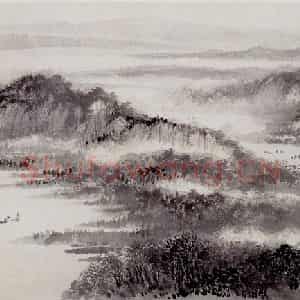 1957年 贺天健《江南春雨图》国画山水作品图片鉴赏