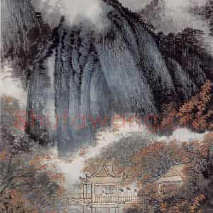 1957年 贺天健《黄山桃花峰》国画山水作品图片鉴赏