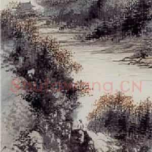 1942年 胡佩衡《秋山萧寺》国画山水作品图片鉴赏