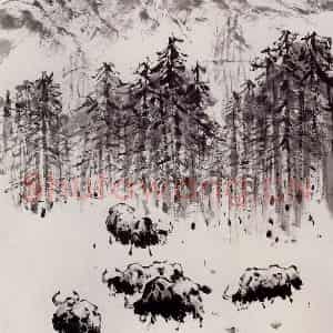 2001年 袁晓岑《玉龙景色》国画综合写意作品图片鉴赏