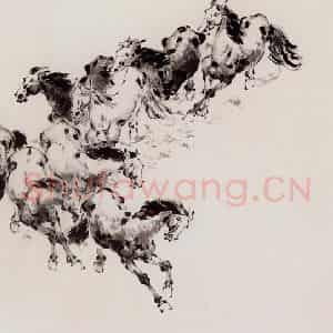 2002年 袁晓岑《穆王八骏》国画花鸟写意作品图片鉴赏