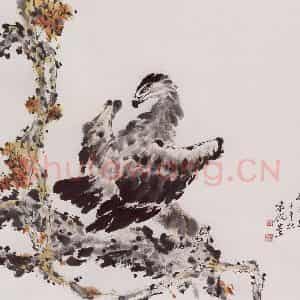 2002年 袁晓岑《雄视》国画花鸟写意作品图片鉴赏