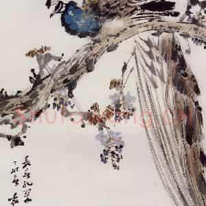 1987年 袁晓岑《长春孔翠》国画花鸟写意作品图片鉴赏