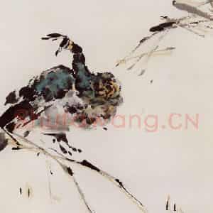 1988年 袁晓岑《寒烟衰草》国画花鸟写意作品图片鉴赏