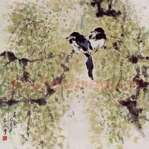 1989年 袁晓岑《春寒》国画花鸟写意作品图片鉴赏
