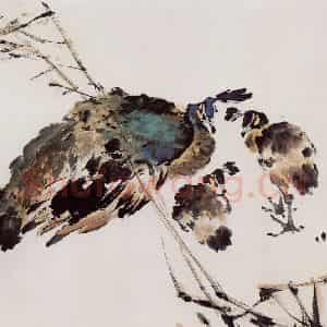 1989年 袁晓岑《依依凤雏情》国画花鸟写意作品图片鉴赏