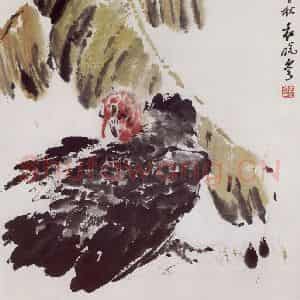 1990年 袁晓岑《火鸡》国画花鸟写意作品图片鉴赏