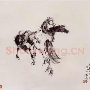 1993年 袁晓岑《骐骥嘶风》国画花鸟写意作品图片鉴赏