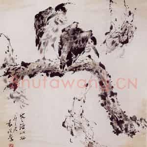 1999年 袁晓岑《寒塘双栖》国画花鸟写意作品图片鉴赏
