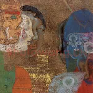 2003年 石虎《对语图》国画人物作品图片鉴赏