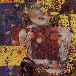 1997年 石虎《额菊》国画人物作品图片鉴赏