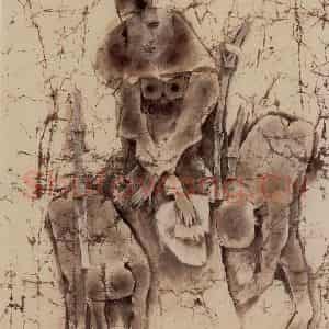 1990年 石虎《裙崇》国画人物作品图片鉴赏