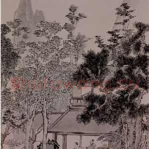 溥心畲《秋庭待客》国画综合作品图片鉴赏