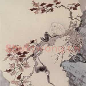 溥心畲《秋山猿觅图》国画花鸟作品图片鉴赏