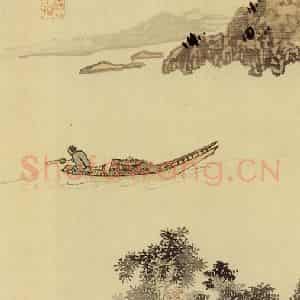 溥心畲《霞映钓舟明》国画综合作品图片鉴赏