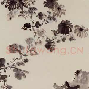 溥心畲《与张大千合作菊石图》国画花鸟作品图片鉴赏