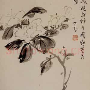 溥心畲《欲雪茶花》国画花鸟作品图片鉴赏
