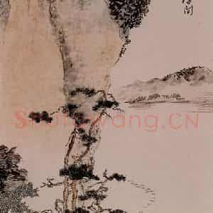 1935年 溥心畲《溪桥访友》国画山水作品图片鉴赏