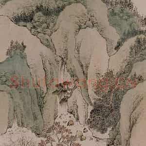 1935年 溥心畲《夕阳秋色》国画山水作品图片鉴赏