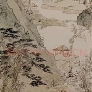 1937年 溥心畲《夏木清流》国画山水作品图片鉴赏