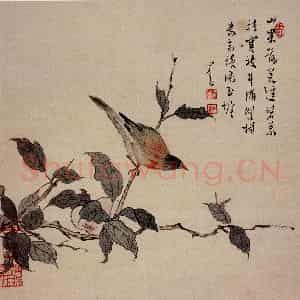 1945年 溥心畲《寒枝双柑》国画花鸟作品图片鉴赏